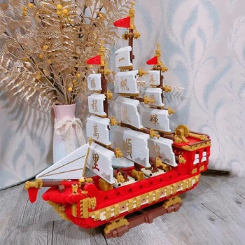 Dr. star 789 Starodavne Kitajske Jadrnico Piratske Ladje Sea Čoln 3D Model DIY Mini Diamond Bloki, Opeke Stavbe Igrača za Otroke, št Polje